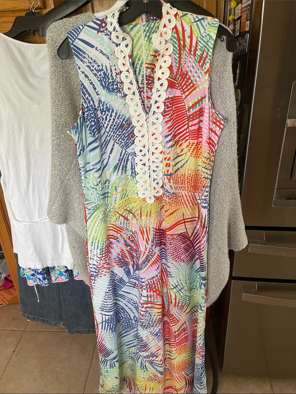 Pappagallo Tangering Multi Maxi Dress with Lace Trim - Tropical Size 8